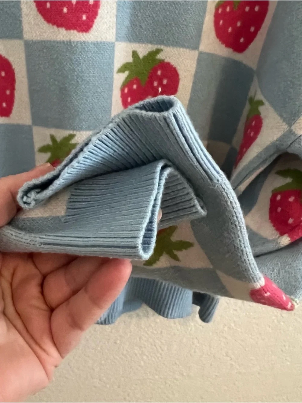 Luna Ivy Blue Checkered Strawberry Sweater Size L
